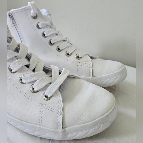 BLU D'OR Soft White Leather Side Zip High Top Sneakers, Shoes - Picture 3 of 9